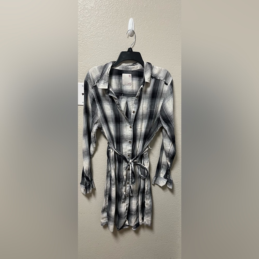 Plaid button down shirt-dress